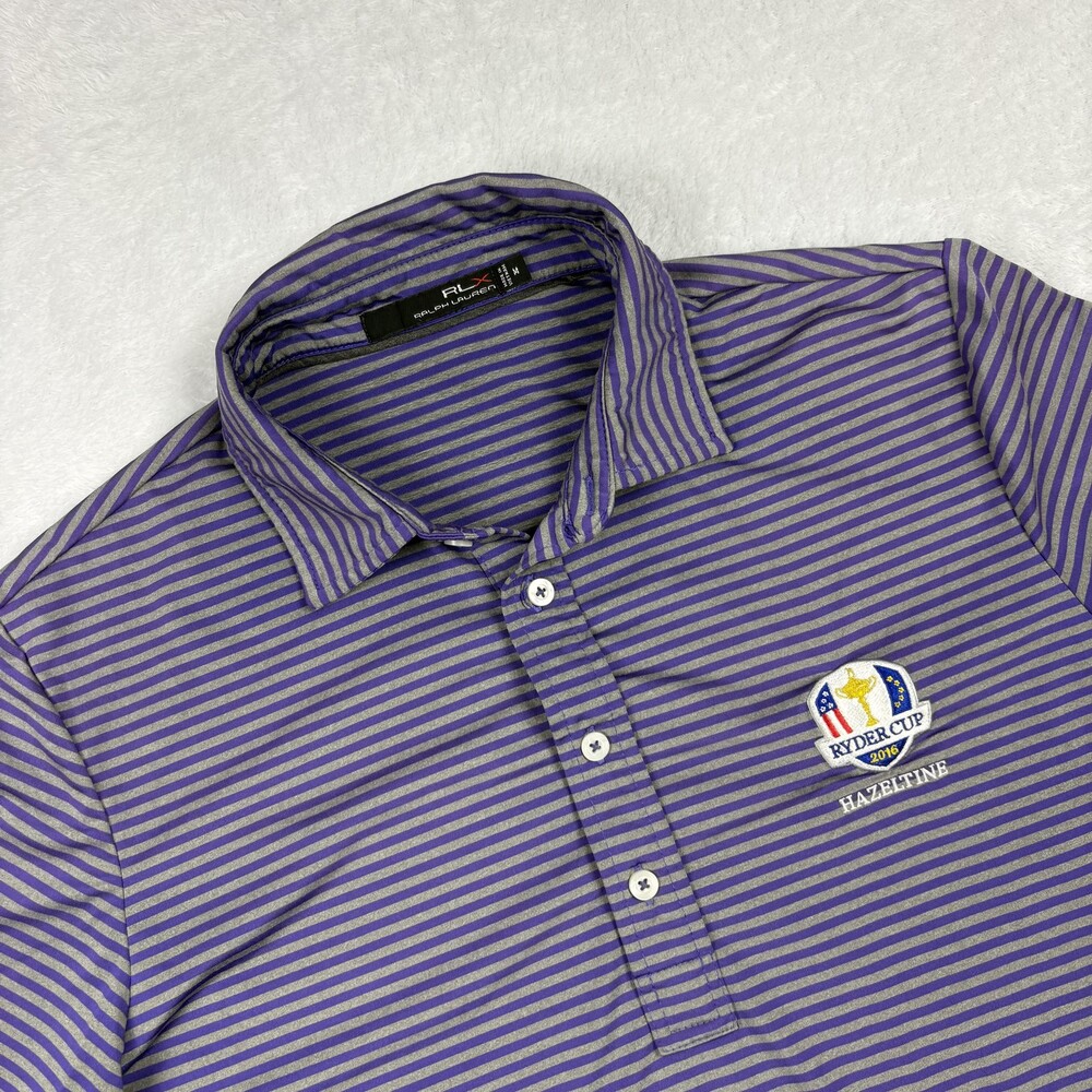 RLX Ralph Lauren Polo Shirt Mens M Purple Striped Ryder Cup 2016 Hazeltine